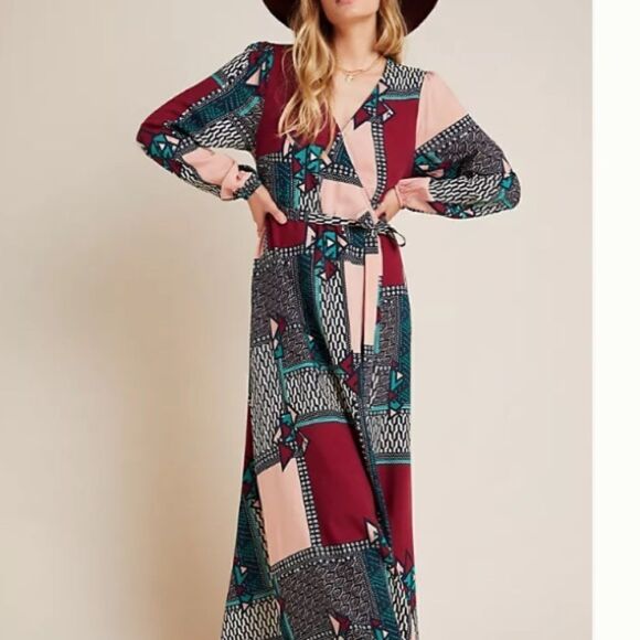 NWT New Anthropologie Virginia Wrap Maxi Dress Petite XSP - Picture 3 of 14